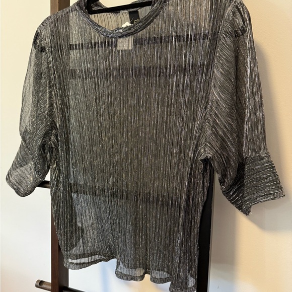 SPARKLE SILVER BLOUSE SZ M - Picture 3 of 7